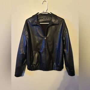 Black Faux Leather Zip Jacket | SHEIN | Cropped Moto Style | Size S